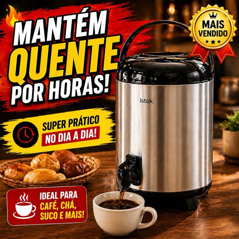Botijão Térmico Inox 9,5 L Capacidade Alta Isolamento Termico Duravel