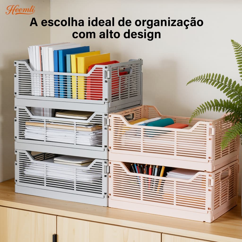 Heemli Caixa Organizadora Dobrável Empilhável Grande Capacidade Resistente Multifuncional para Cozinha e Quarto