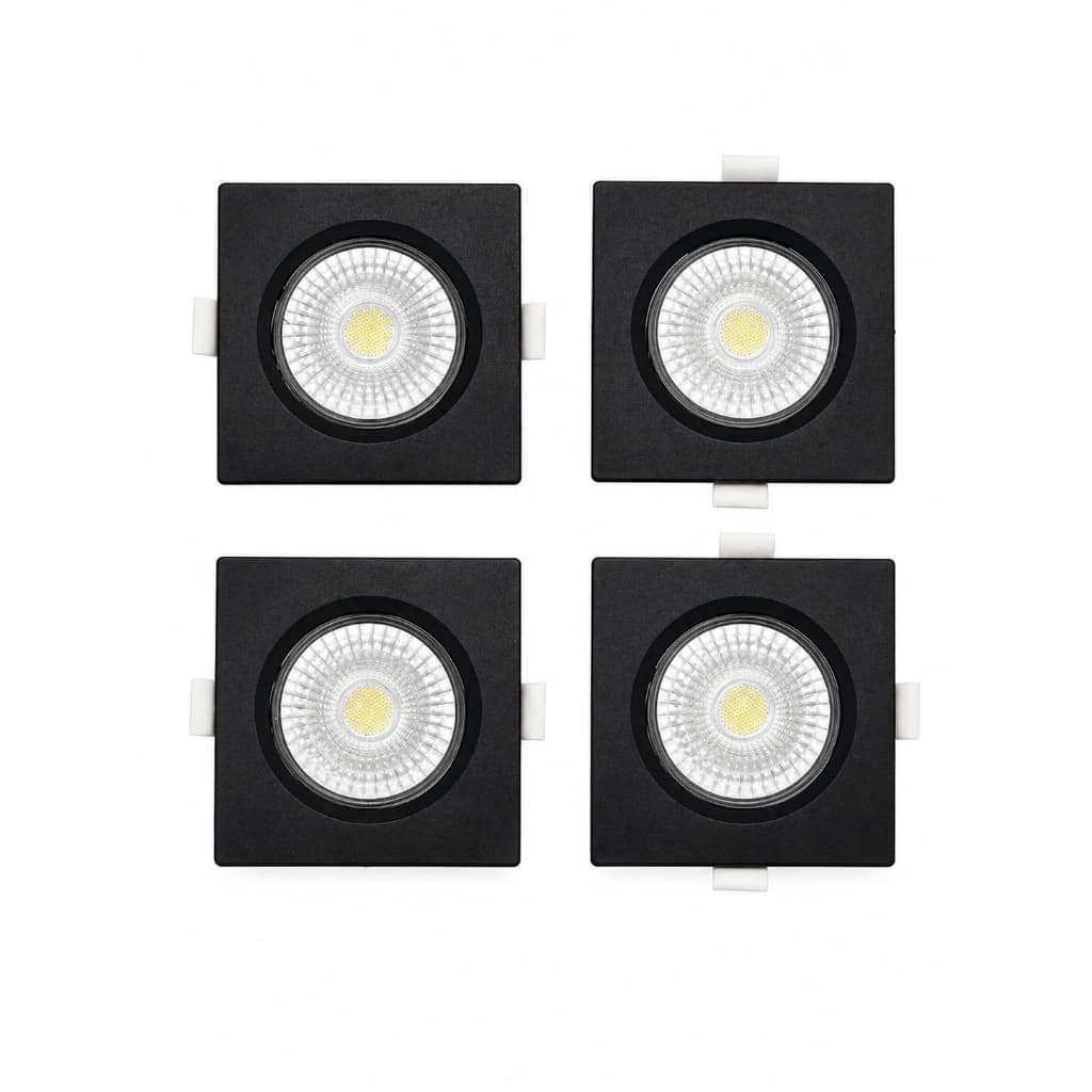 KIT LUMINARIA DE EMBUTIR 7W QUADRADO PRETO LUZ FRIA 6500K TASCHIBRA 4 PEÇAS