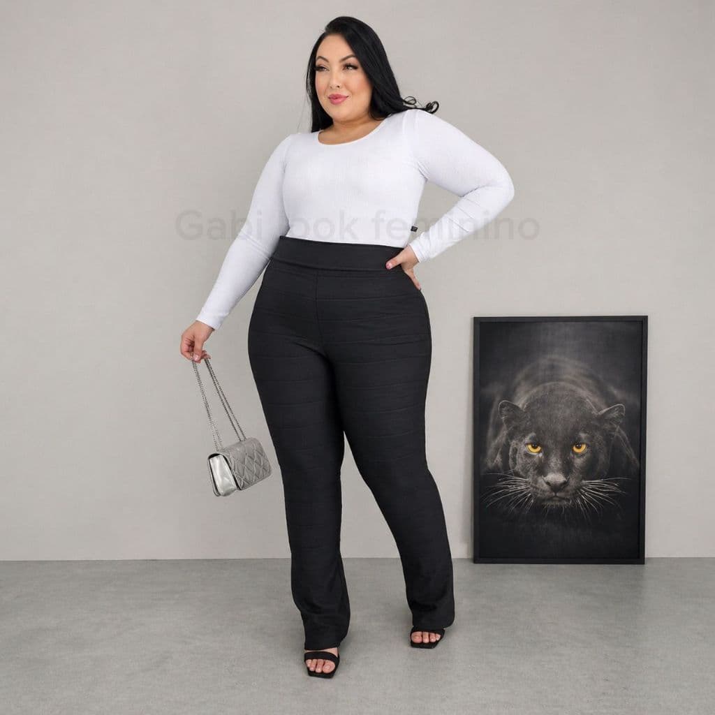 Calça Flare Plus Size G1 e G2 Tecido Bandagem Modelo Boca de Sino Bailarina Tecido Grosso