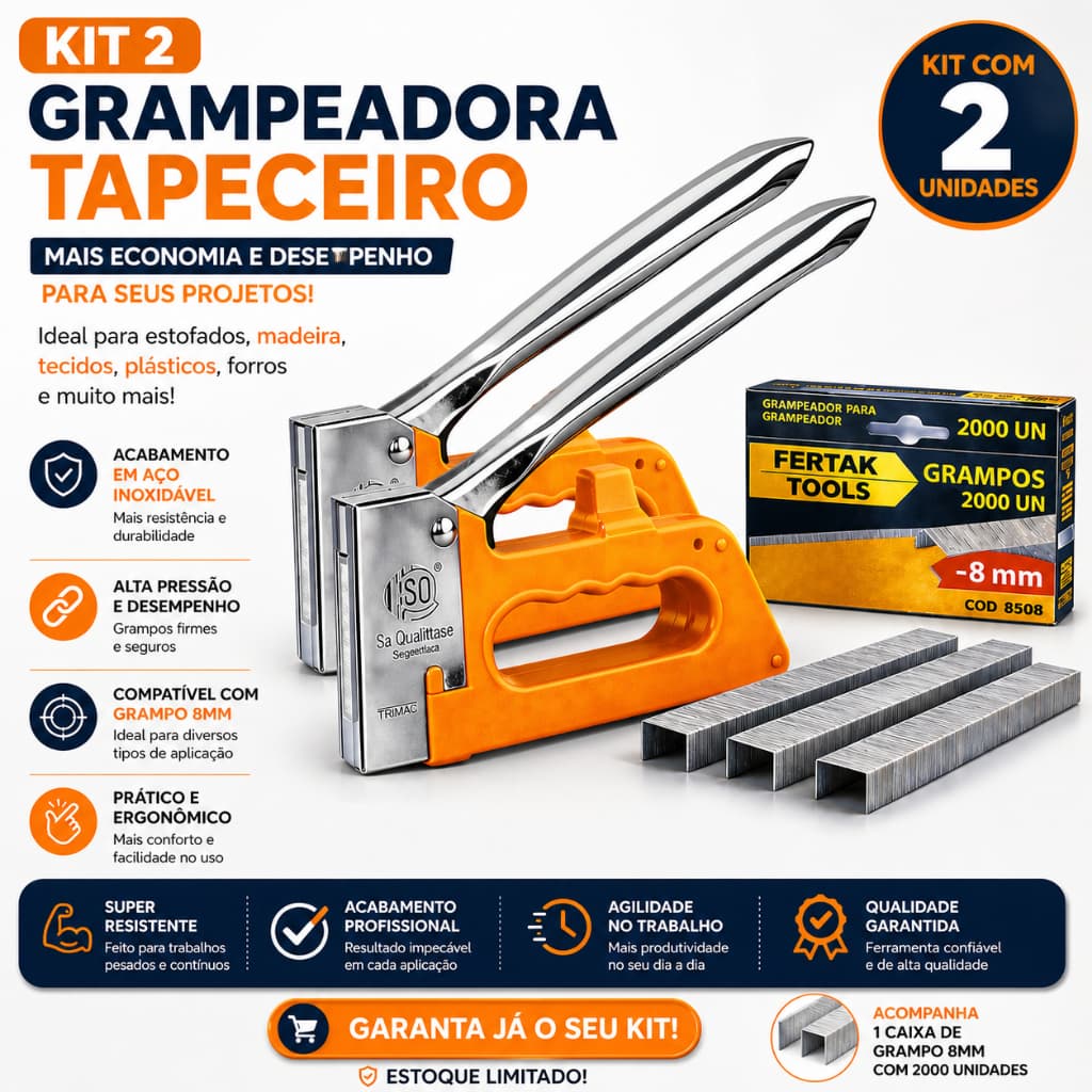 Grampeadora Tapeceiro Kit 1 2 Manual Profissional 4 6 8mm Grampos Estofador Madeira