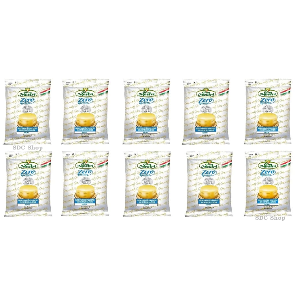Gran Mestri Queijo Parmesão Ralado Zero Lactose, 40g por Unidade, Kit com 10 Unidades, Dietas com Restrição à Lactose