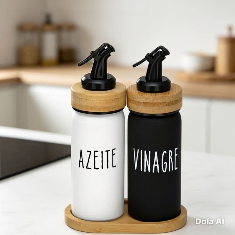 AZEITEIRO COM VINAGREIRO DE VIDRO COM TAMPA E SUPORTE DE BAMBU LINHA SERVIR DOHA HAUSKRAFT PREMIUM 220ML