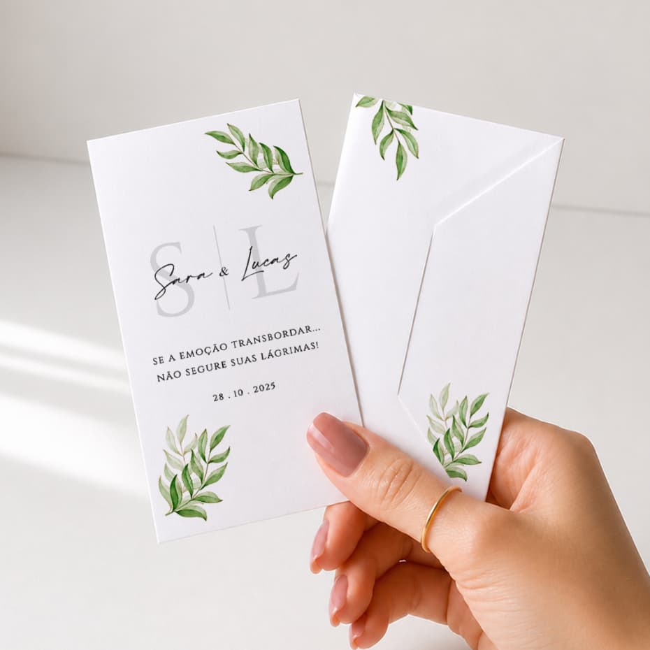 Lenços Lágrimas de Alegria Personalizado Casamento Folhagem Verde  (papel fosco)