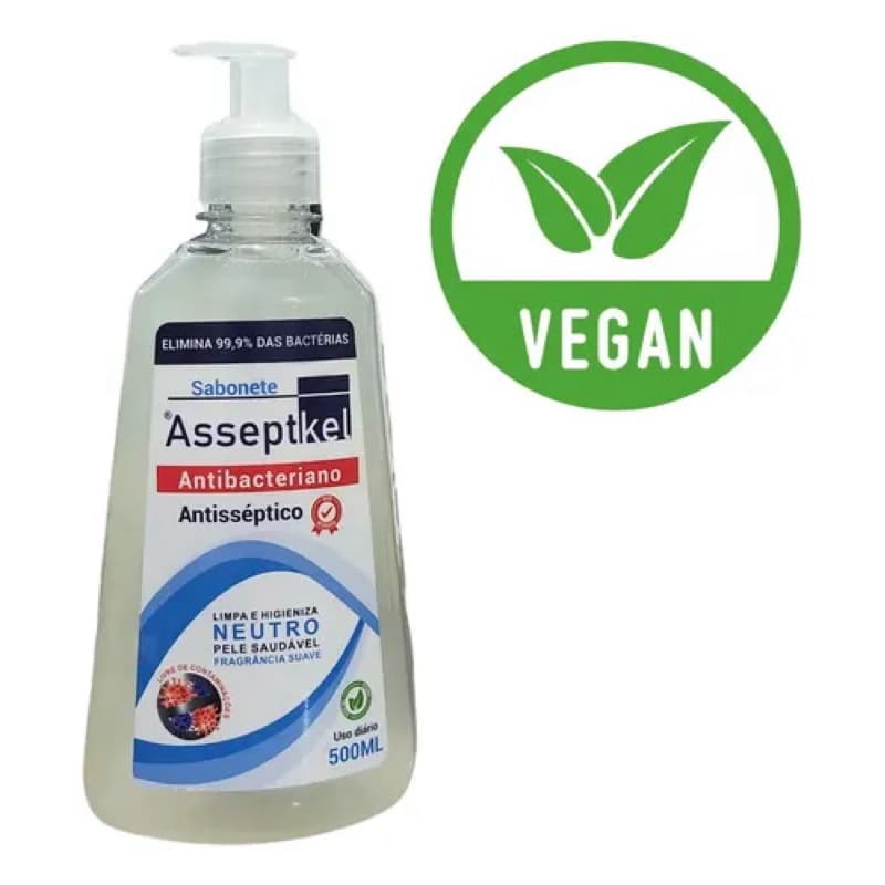 Sabonete Líquido Aseptkel Antibacteriano Antisséptico 500ml Neutro Vegano