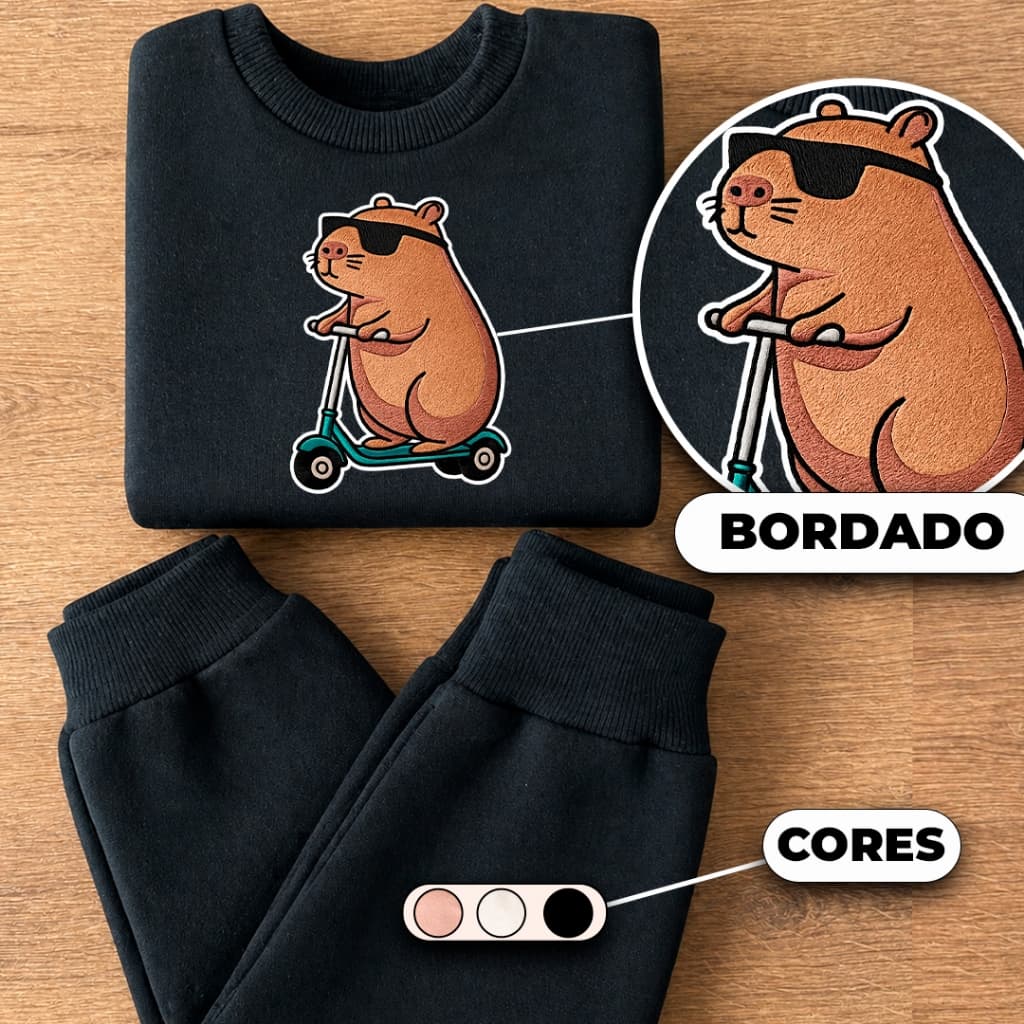 Conjunto Moletom Infantil BORDADO CAPIVARA - BLUSA + CALÇA
