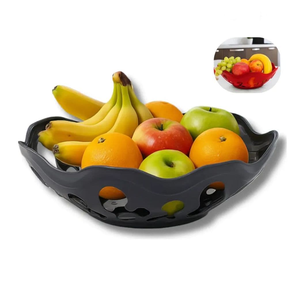 Fruteira de Mesa Plástica Redonda Decorativa Vazada Variação Preta ou Vermelha Brilhante