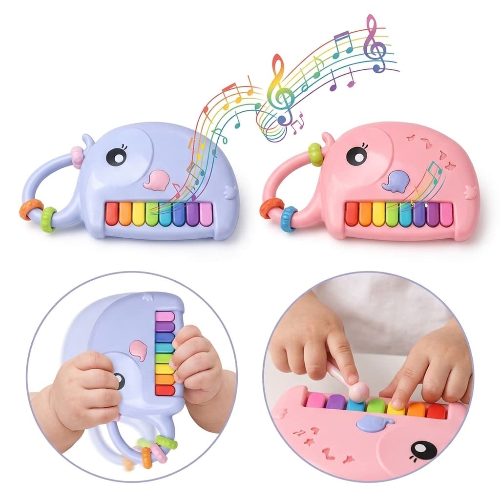 Brinquedo Educativo Bebê Elefantinho Piano Musical Teclado Colorido Som Estimulo Cognitivo Infantil