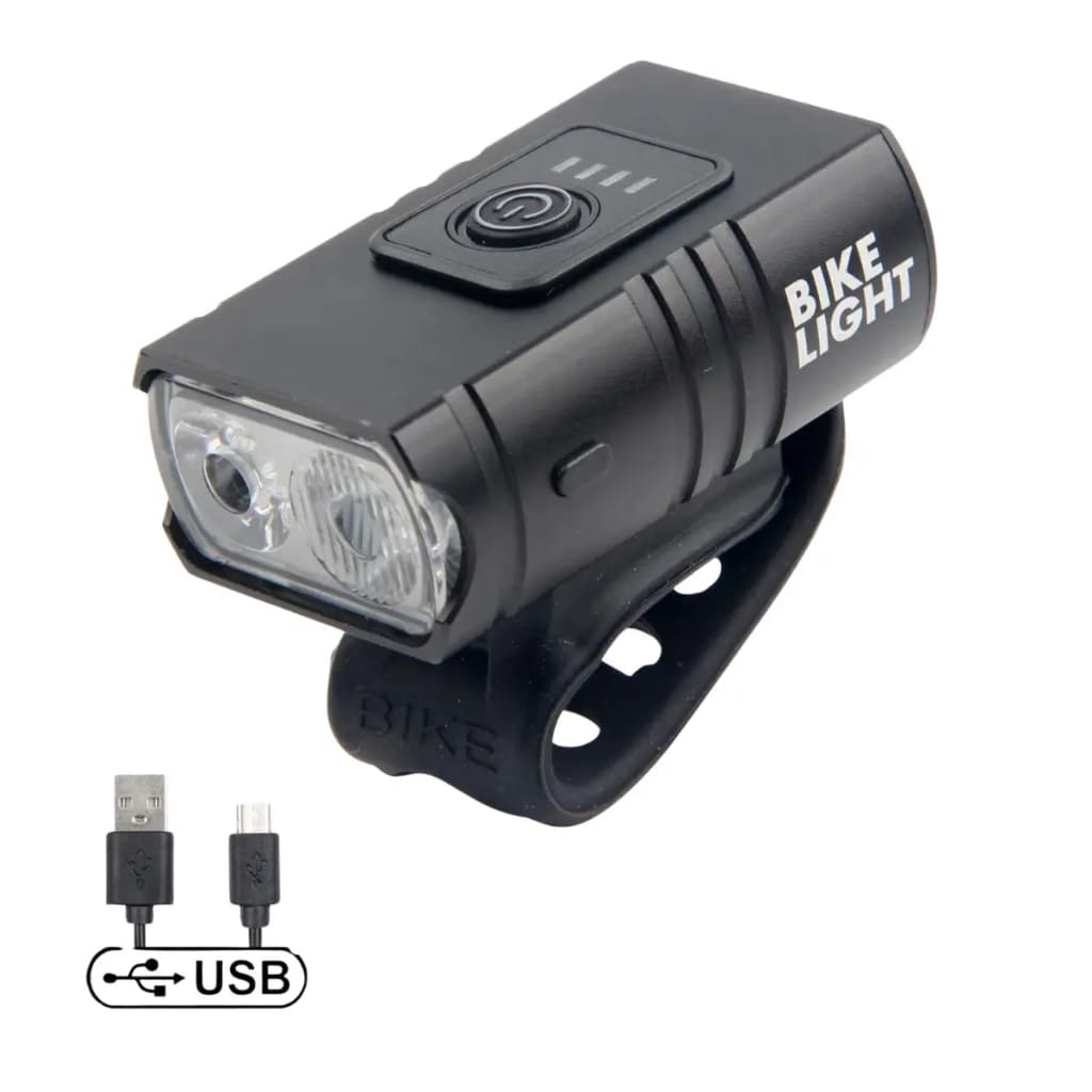 Lanterna Farol Frontal De Bike 2 Leds Super Forte Com 6 Modos De Luz Recarregável Cor Preto