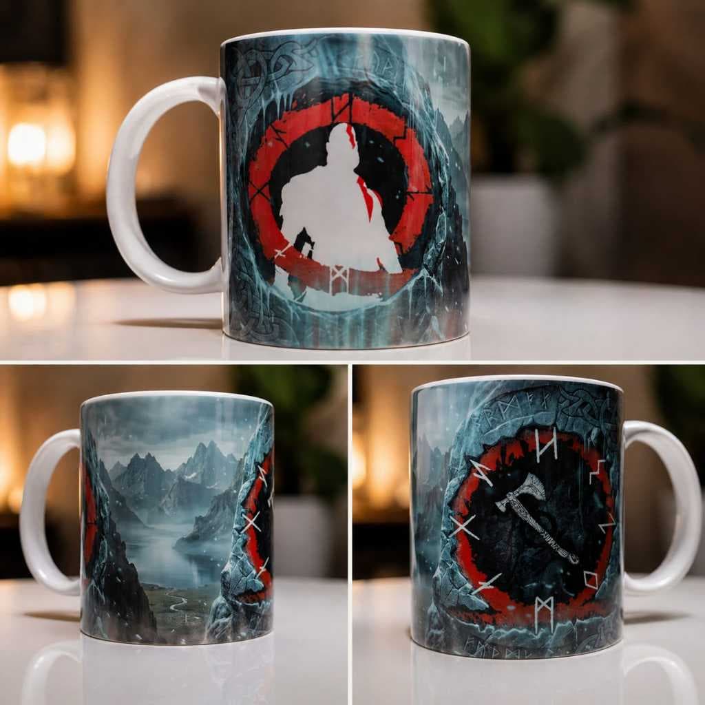 Caneca God of War Ragnarok – Kratos + Machado Leviathan – Gamer 325ml