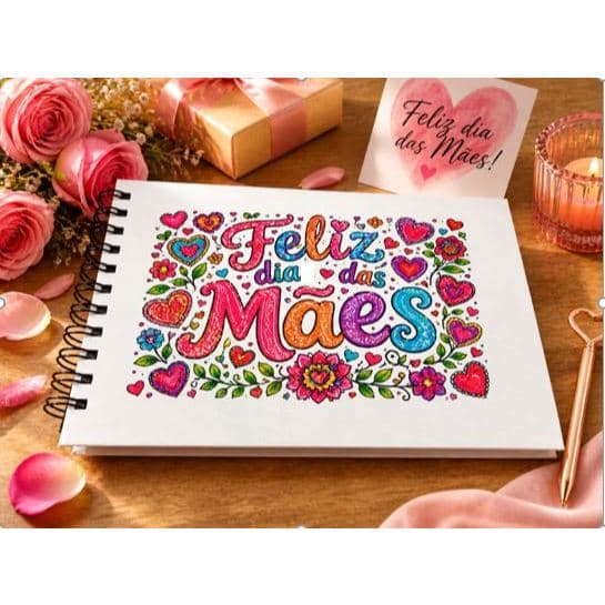 LIVRO COLORIR - CAPA PERSONALIZADA -  TEMA DIA DAS MÃES -  MIOLO 50 DESENHO FLORES