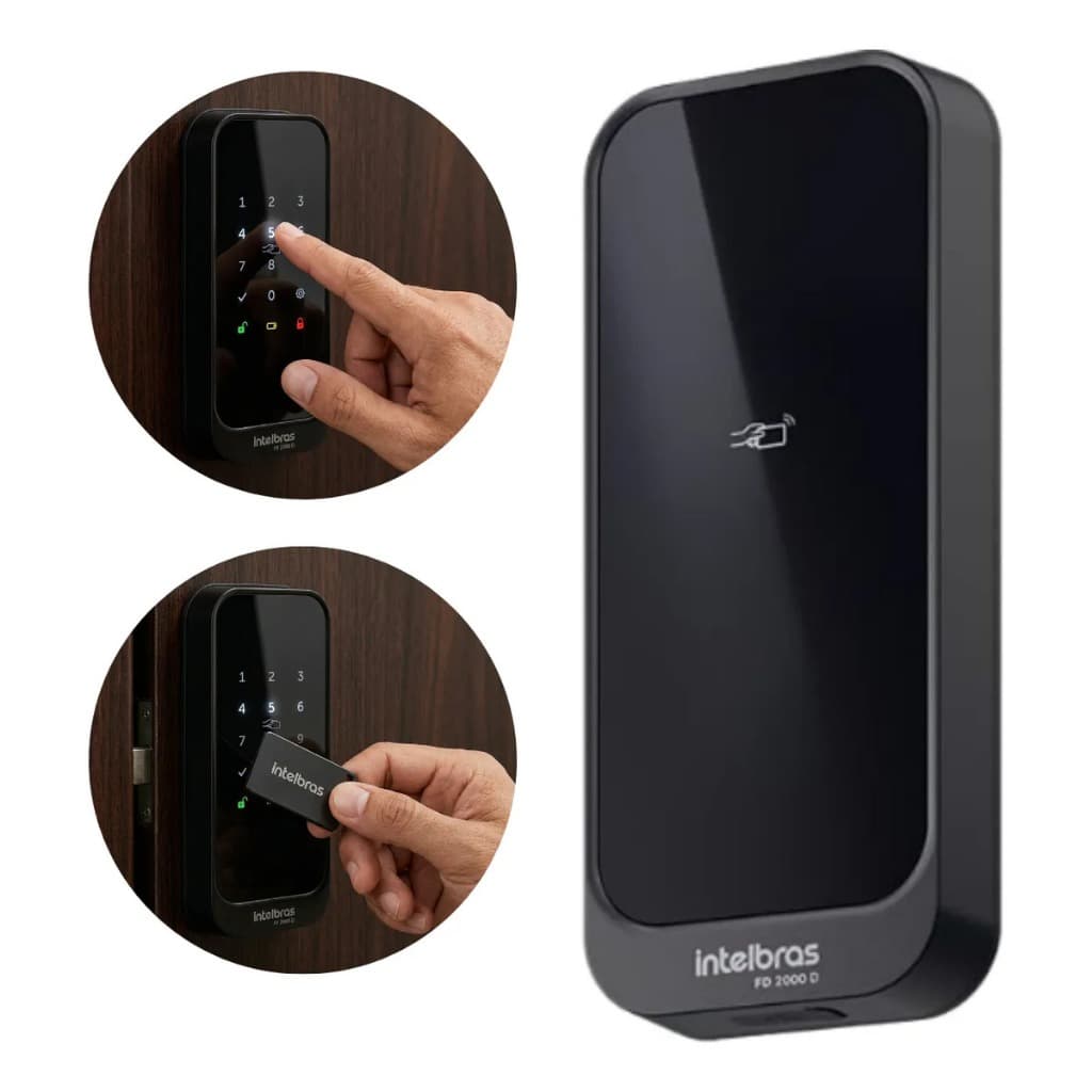 Fechadura Digital Intelbras FD 2000 D de Sobrepor com Senha e Tag, Para Porta de Madeira ou Metal, Trava Eletrônica Resi