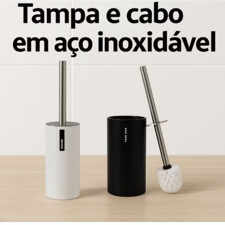 Escova Sanitária com Suporte Premium Aço Inox Banheiro Moderna Preta Branca Escova Vaso Sanitário Tampa Porta Escova