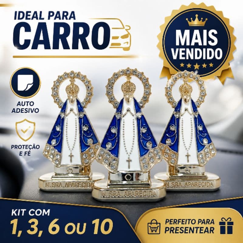 Kit Nossa Senhora Aparecida para Carro Painel Auto Adesivo Decoração Proteção 1 3 6 10 Unidades