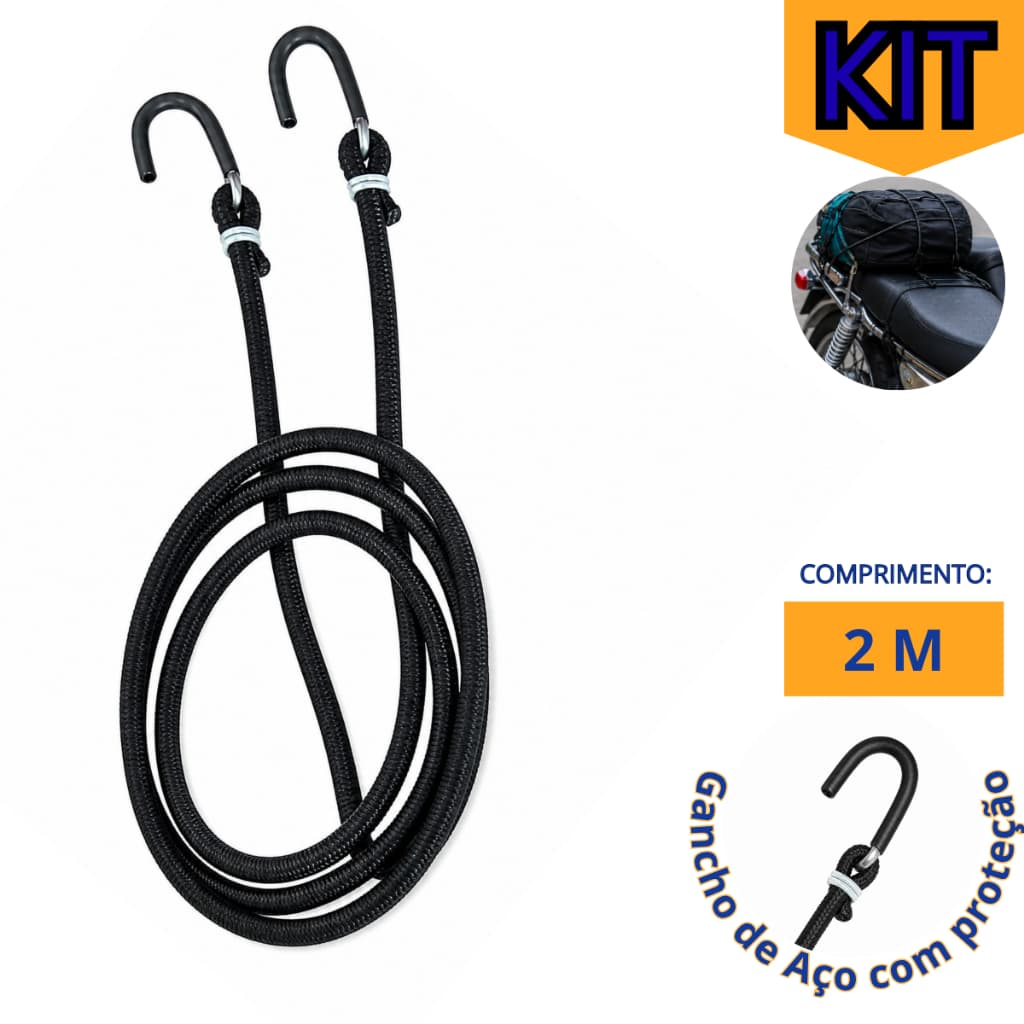Elástico Extensor 5mm Multiuso Gancho de Aço Prende Carrinho Carga Moto Bike Bagageiro