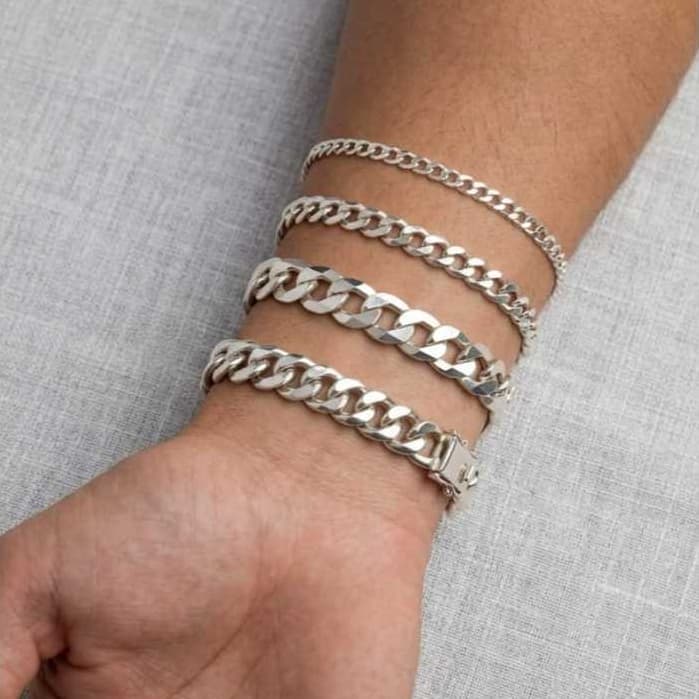 Pulseira Masculina em Prata 925 Elo Grume Fino 22cm