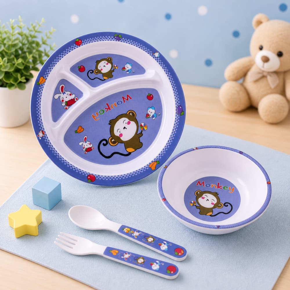 Kit Utensílios Prato Redondo C/ Divisória Para Bebê Criança Tigela Talher Infantil Varias Estampas