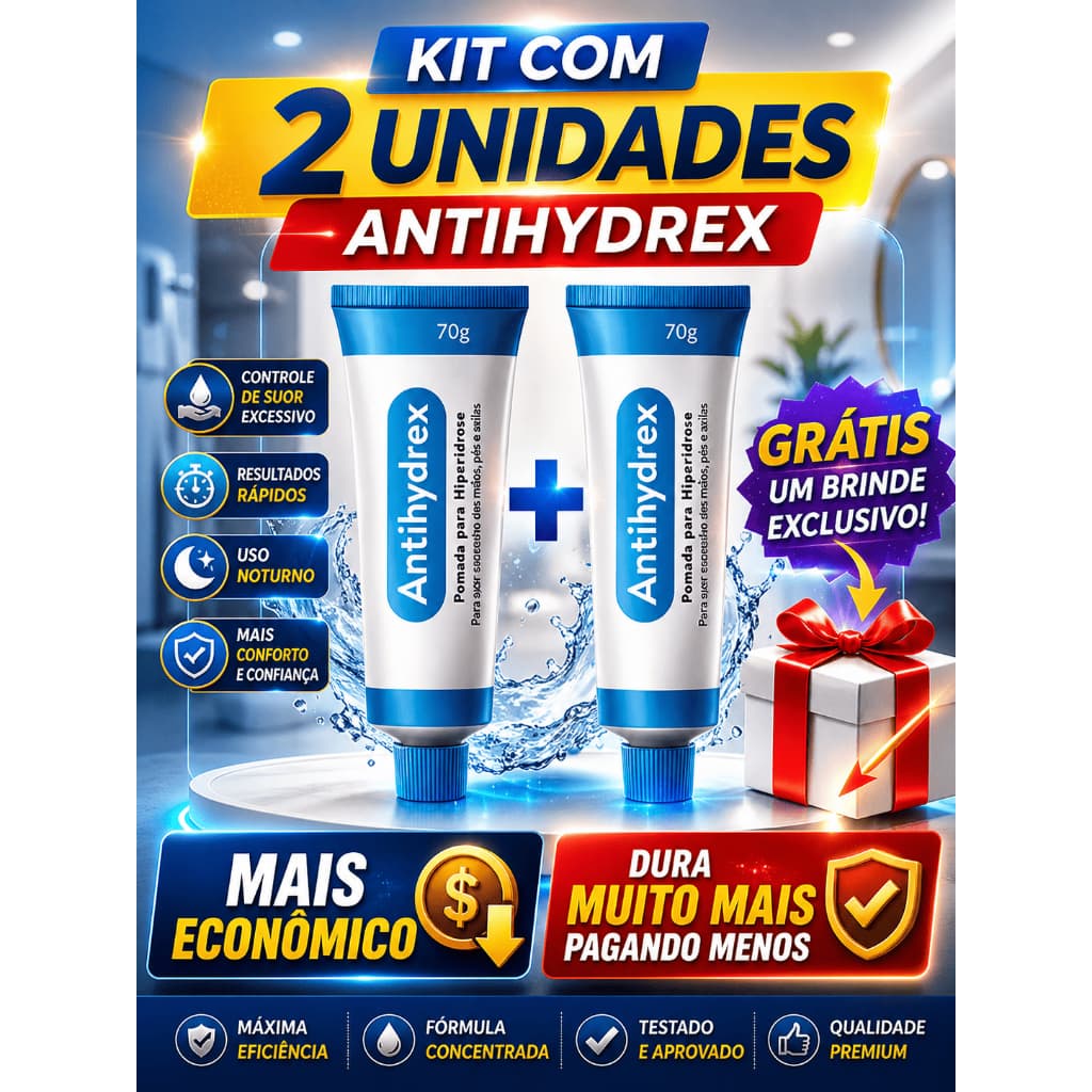 Kit com 2 Antihydrex Pomada 70g Hiperidrose Bromidrose Suor Sudorese Pé Mão Axila Similar Antihydral