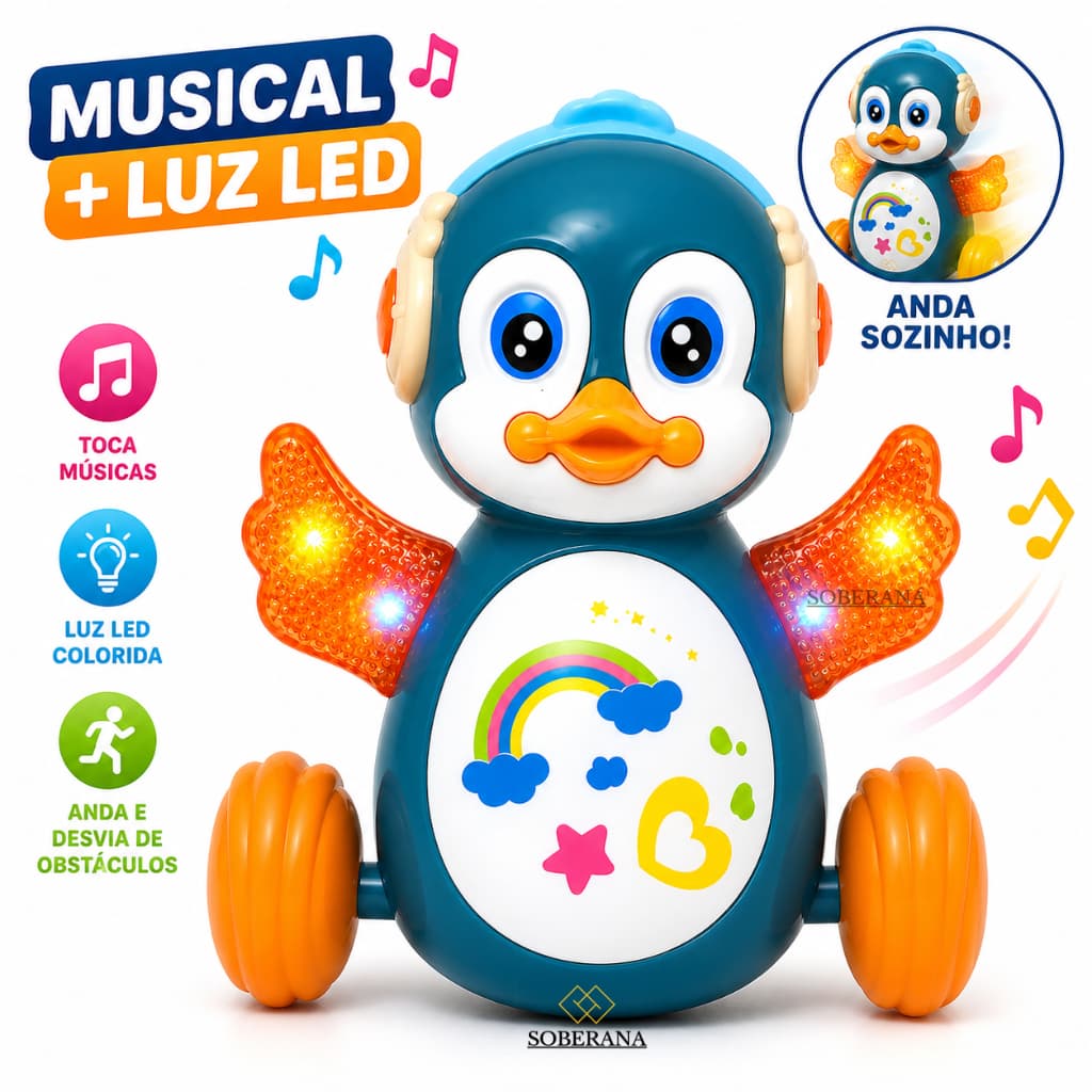 Pato Dançante Tummy time Patinho Fujão Musical para Bebe Canta Dança com Led