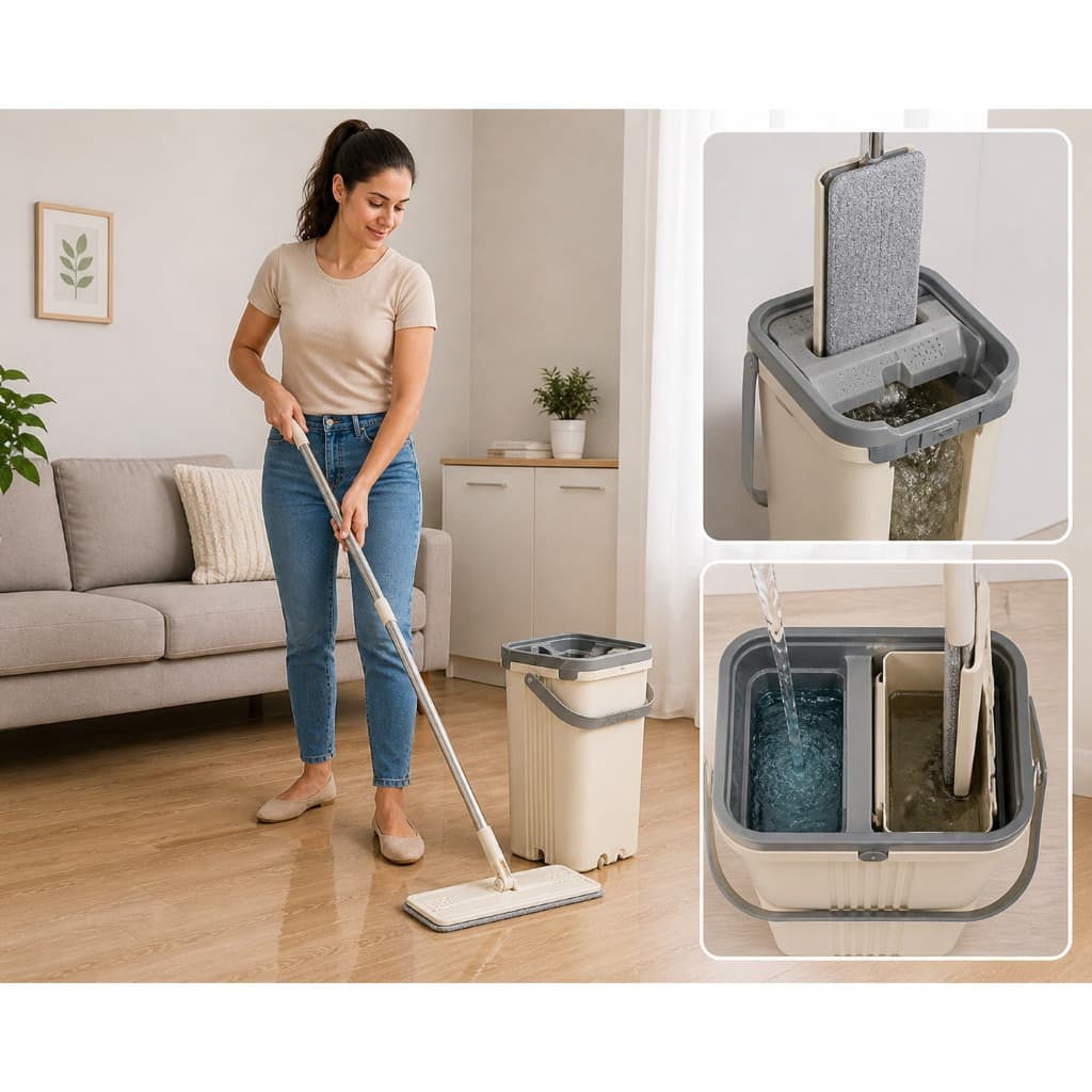 Rodo Flat Mop E Balde Lava E Seca Com 2 Refil Sortido - Chão - Portas - Janelas