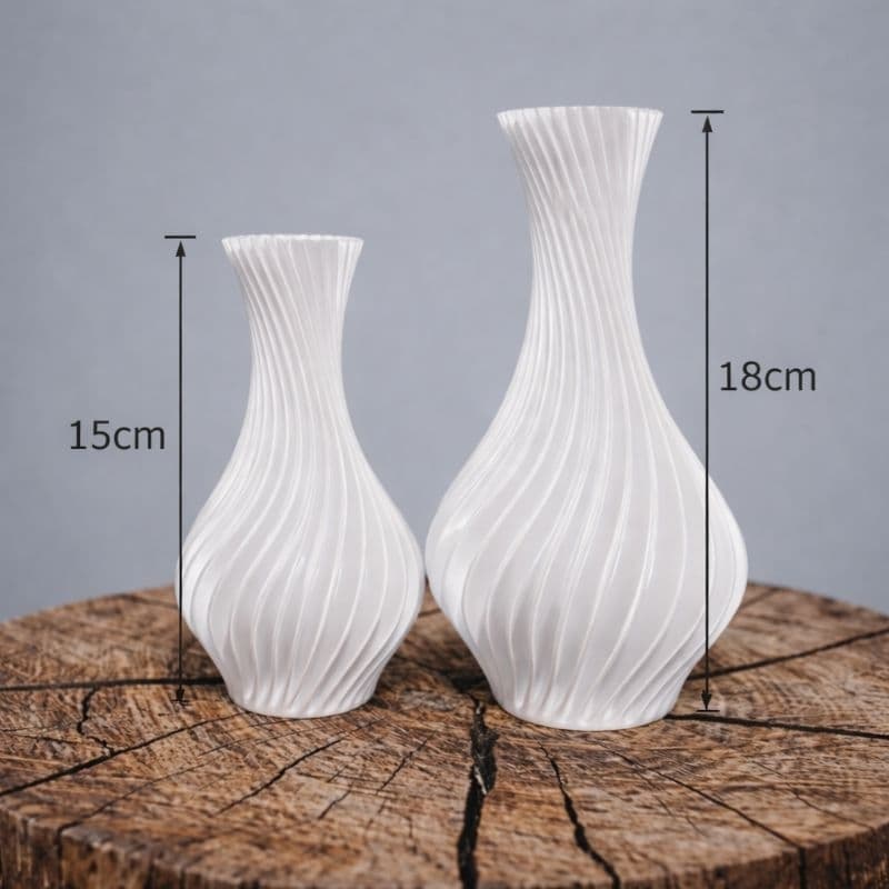 Kit 2 Vasos Decorativos Modernos 3D Espiral 15cm + 18cm | Vaso Minimalista Sala Estante Mesa Centro escritório