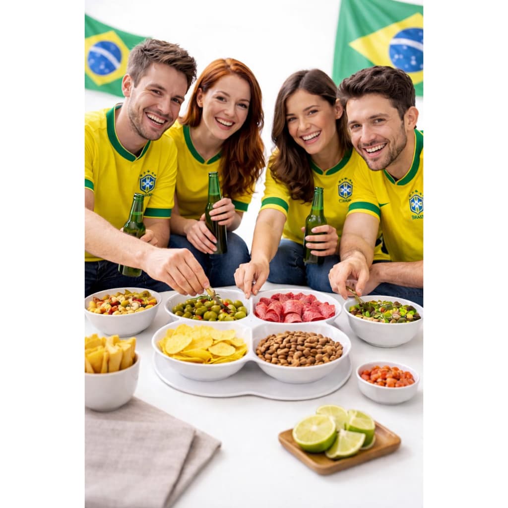 Petisqueira 4 Divisórias Melamina Bandeja Servir Petiscos Molhos Resistente Copa Futebol Reunião
