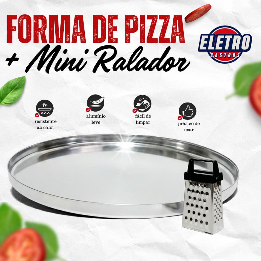 Forma De Pizza 35cm Alumínio Profissional + Mini Ralador De Queijo Cozinha Resistente