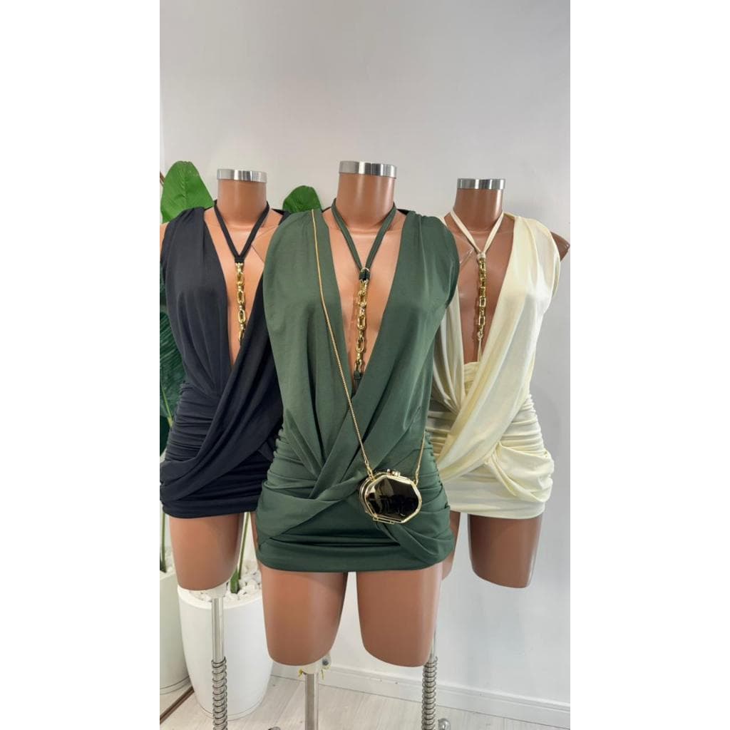 Vestido Sara Feminino Curto com Drapeado Tendência Moda Balada Inspiração Blogueira Festival