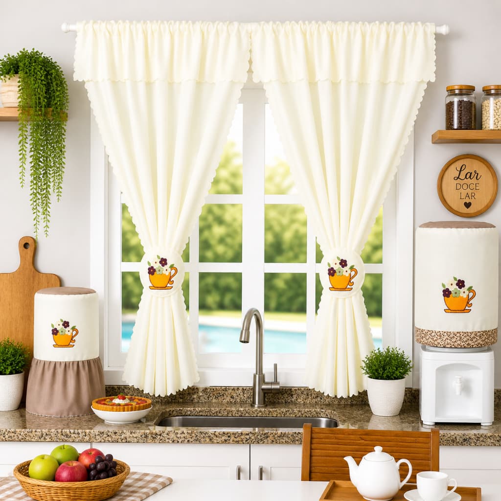 Cortina de Cozinha Decorativa 2,20x1,30 Elegante, Delicada e Perfeita para Deixar Seu Lar Aconchegante