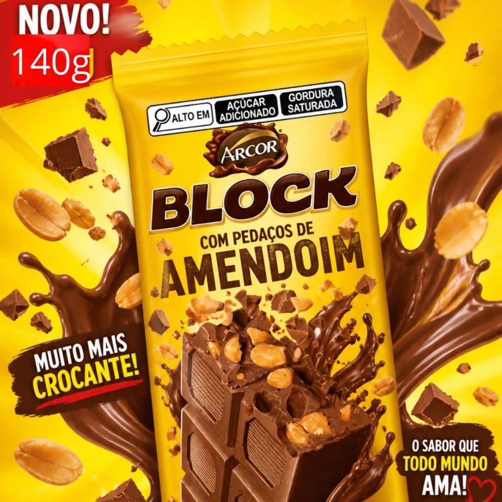 Tablet Chocolate Tradicional com Muito Amendoim Block 140g Crocante