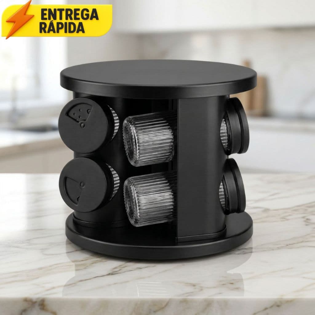 Porta Temperos Profissional Giratório 6 Potes Vidro Tampa Dosadora Condimentos PROMOÇÃO LIMITADA