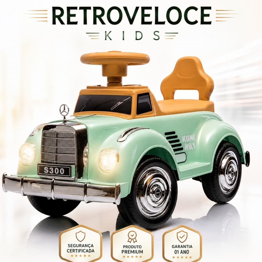 Carrinho Elétrico Infantil Retrô Verde Bateria Recarregável Carro Infantil Elétrico Passeio Criança