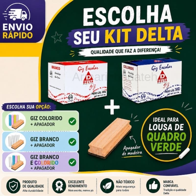 KIT GIZ ESCOLAR DE LOUSA E APAGADOR DELTA