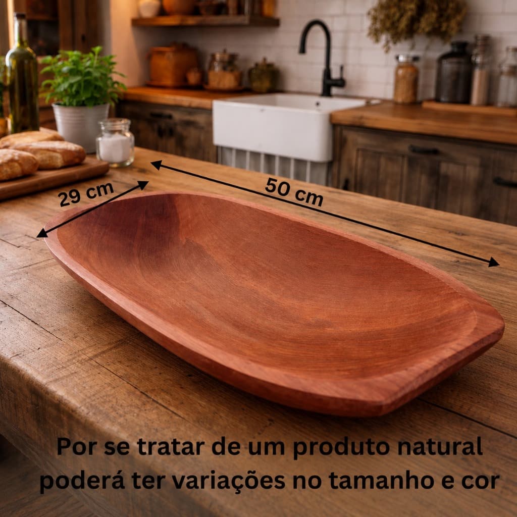 Gamela grande 50cm madeira maciça, rústica, artesanal, churrasco, salada, decoração