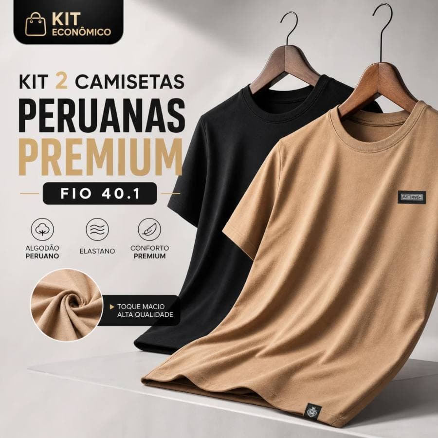 Kit 2 Camiseta Peruana Elástica com Elastano Pima 40.1