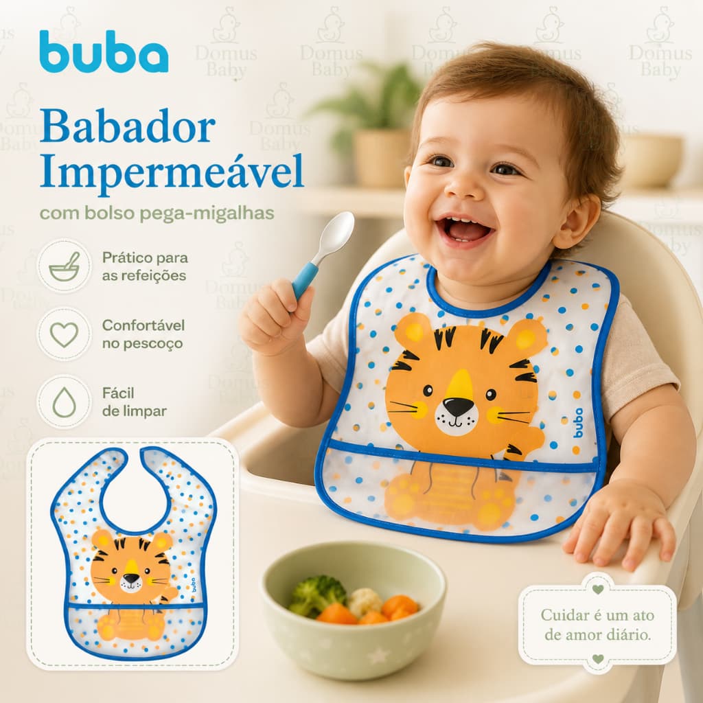 Babador Impermeável Buba com Bolso Pega Migalhas Infantil