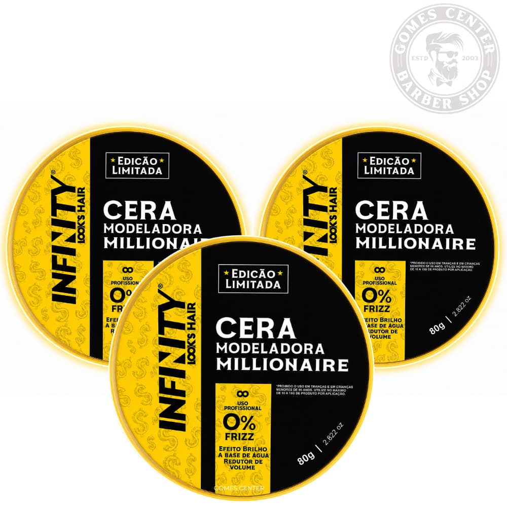 3x Pomada Cera Modeladora Millionaire Infinity For Men 80g 0% Frizz Efeito Brilho Redutor de Volume