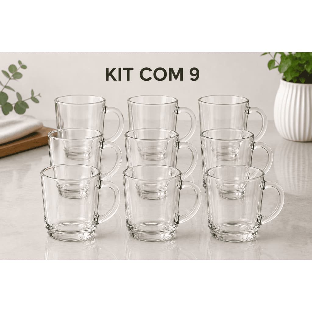 Kit 3/6/9/12 Canecas de Vidro Transparente 250ml Lisa para Café Chá Cappuccino Mesa Jogo Resistente
