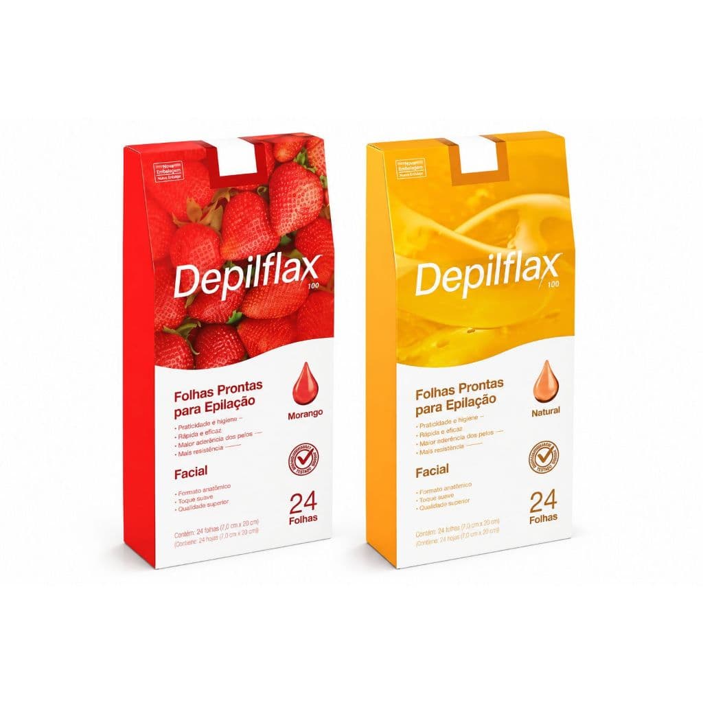 Folhas Prontas p/ Depilação Facial MORANGO ou NATURAL 24 folhas Depilflax buço e sobrancelha