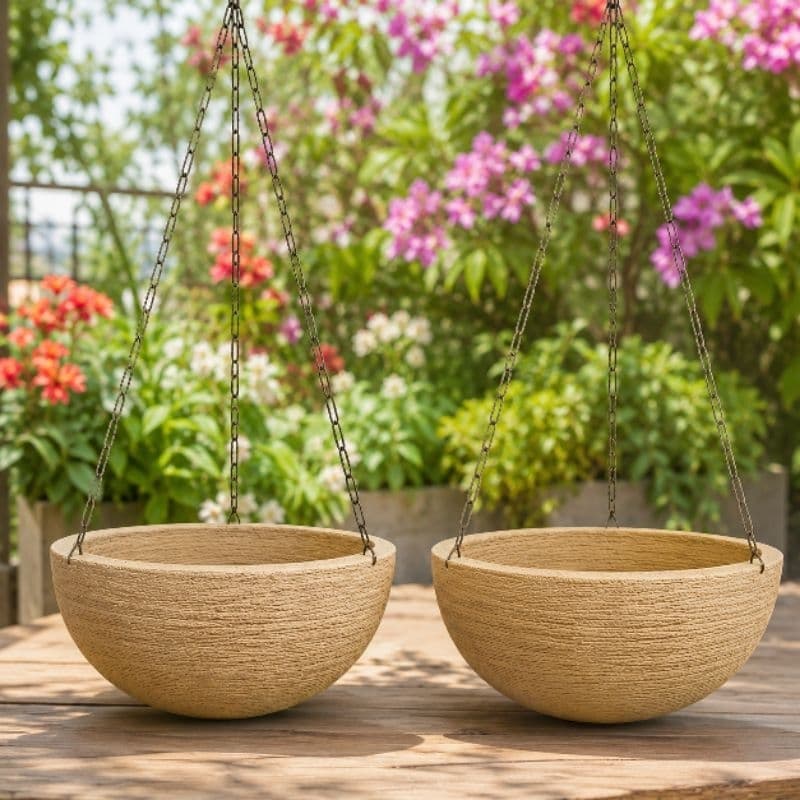 Kit com 2 Vasos para Planta Cuia Grafiato M – Com Cordão (Sem Prato Coletor)