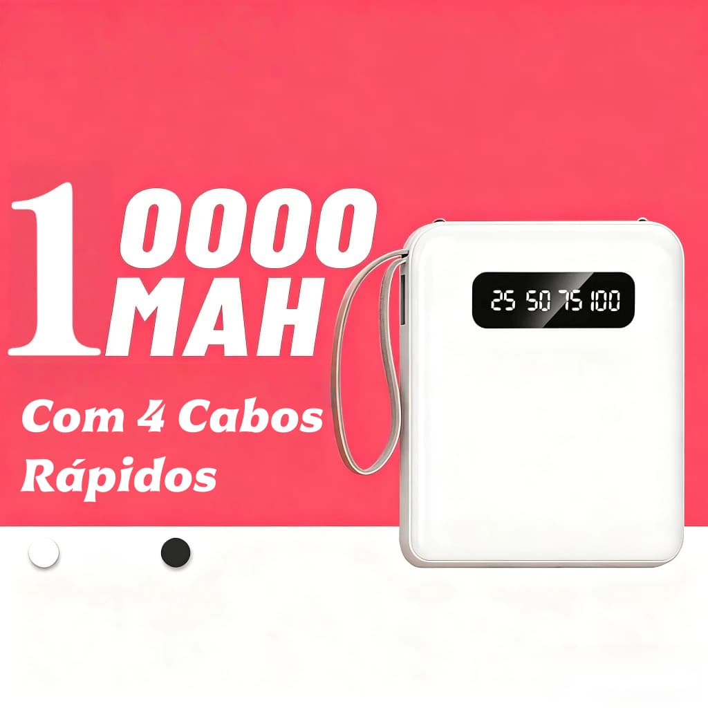 Carregador Portátil 10000mah Com 4 Cabos De Carregamento Rápido LED Banco De Potência Digital