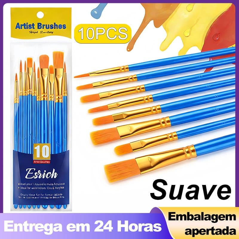 Conjunto De Pincéis Profissionais De 10 Peças-De Cabelo De Nylon Para Acrílico/Óleo/Aquarela