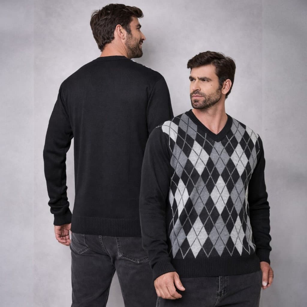 Suéter Masculino Tricô Gola V Blusa de Frio Masculina Lã Tricô Manga Longa