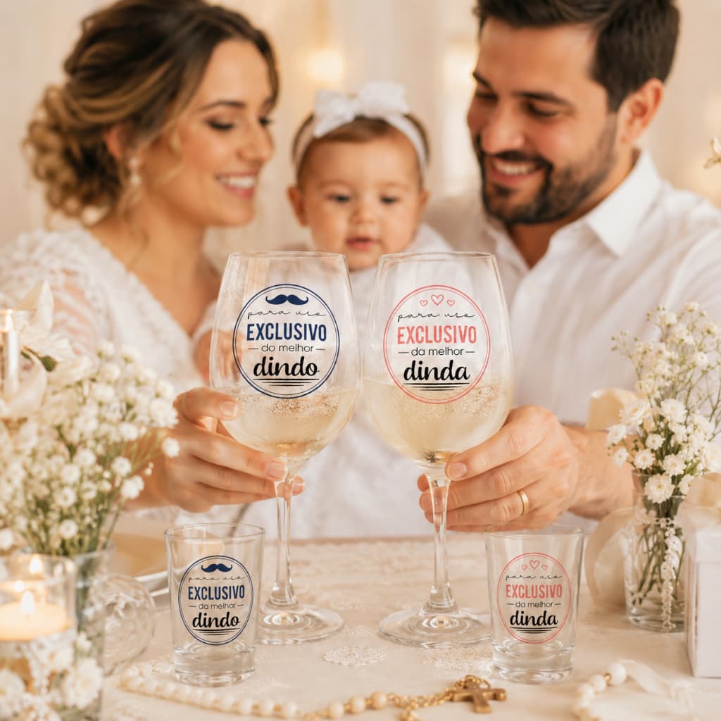 Kit Padrinho e Madrinha Batizado Taças e Copos Personalizados
