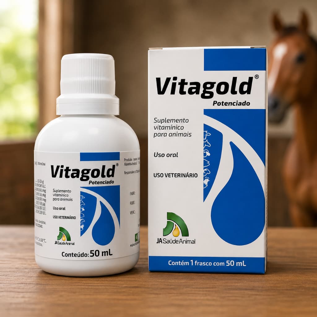 Vitagold Potenciado 50 mL Suplemento Vitamínico para Aves Bovinos Equinos Suínos Ovinos e Caprinos