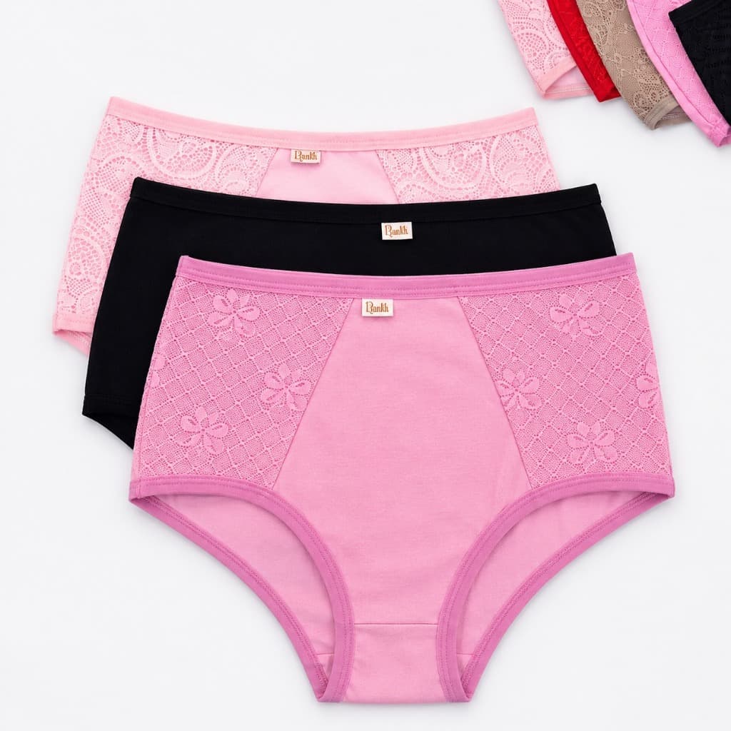 Kit Calcinha Feminina Cintura Alta Confortável em Algodão com Lateral Larga