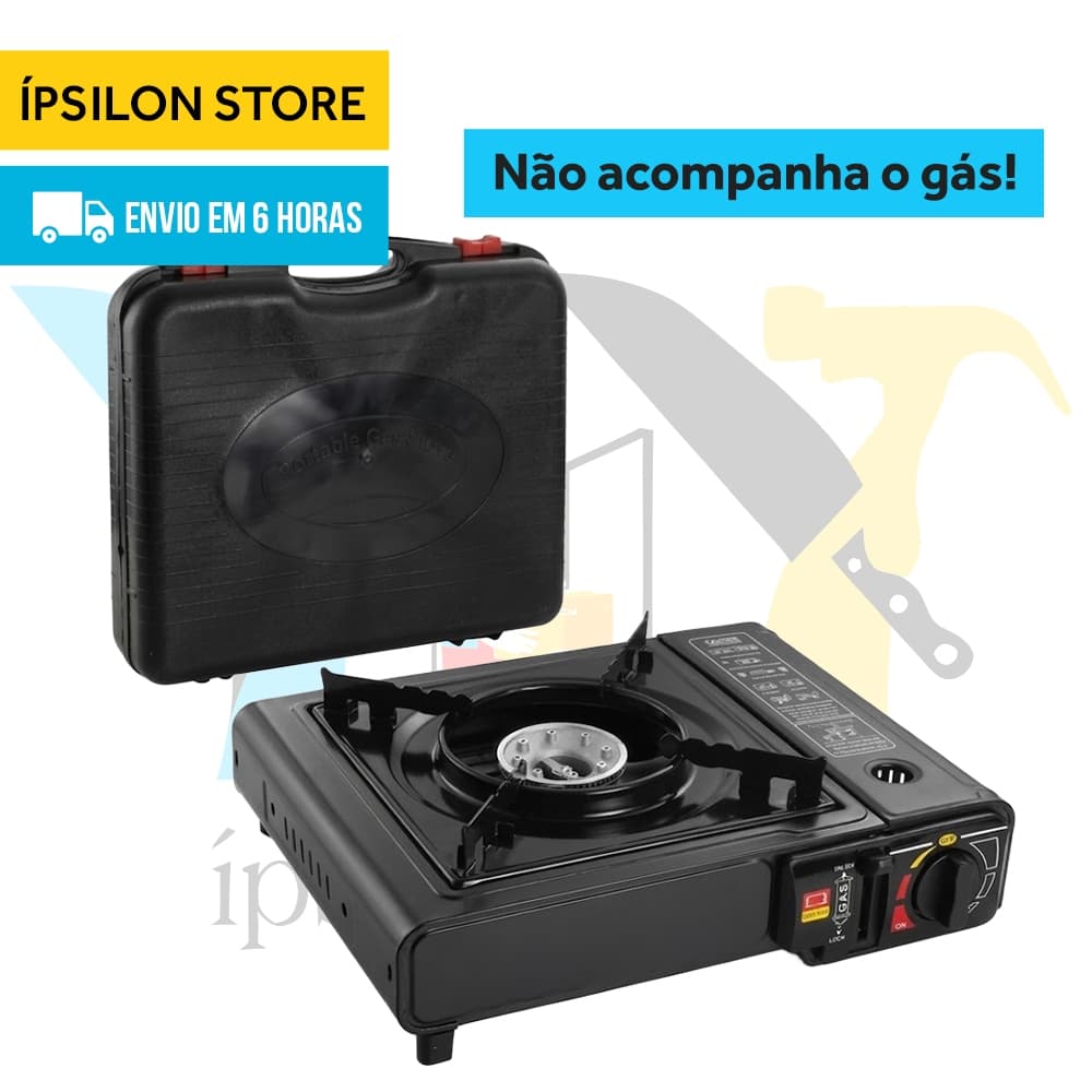 Kit Com Fogareiro Portátil a Gás Camping Pesca Viagem Acendimento Automático Com Maleta Fogão a Gás Portátil