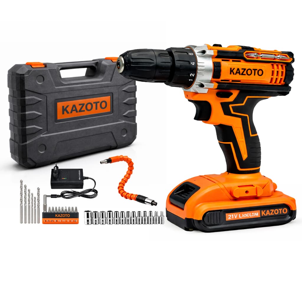 Parafusadeira Furadeira 21v Sem Fio Maleta Kit Brocas Kazoto Laranja 50/60 Hz 127/220