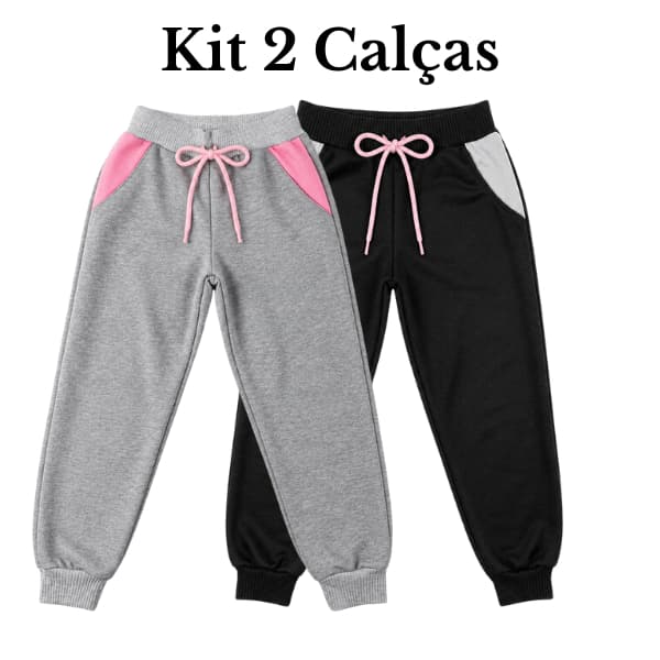 Kit 2 Calças Moletinho Infantil Menina Escola Dia a Dia Confortável Meia Estação
