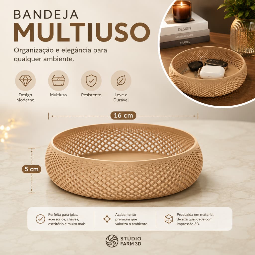 Bandeja Multiuso Decorativa Porta Joias, Chaves e Organização para Escritório e Casa